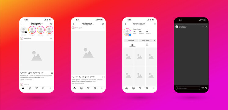 Instagram feed mockup template. Realistic social media layout with post and carousel frames &mdash; perfect for showcasing Instagram designs, content previews, and UI/UX presentations.