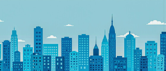 Isometric abstract city of geometric shapes with long shadows, flat-design style.