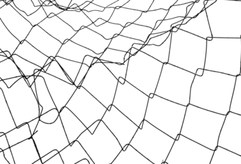 The texture of the metal mesh on a white background. Torn steel, metal mesh with holes