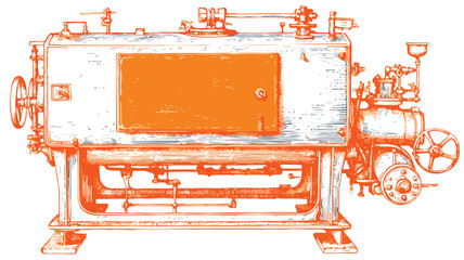 Detailed Machine Drawing with Prominent Orange Sticker, Industrial Equipment Illustration