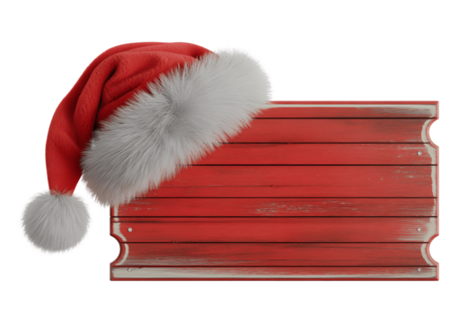 Santa hat on red striped gift box isolated on transparent background