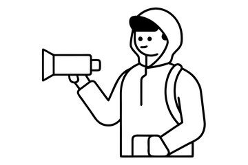 line art Online influencer recording silhouette vector illustration isolated on white background