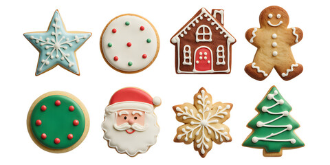 Fototapeta premium Assortment of festive christmas cookies isolated on transparent background