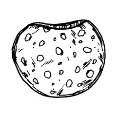 Vector illustration of an irregular salami slice with scattered fat pieces and textured surface. Suitable for pizza topping sets, deli ingredient graphics, sandwiches, antipasto themes, recipe layouts