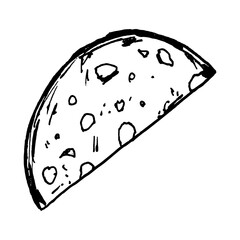 Vector illustration of a sliced salami piece with scattered fat spots and uneven texture. The simple line work makes it useful for pizza toppings, sandwich sets, deli ingredients and food graphics.