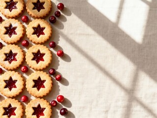 Linzer Cookies With Cranberry Jam Filling in Natural Light