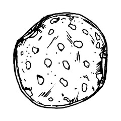 Vector illustration of round salami slice with scattered fat specks and textured edges. Clean line work makes it suitable for meat sets, deli graphics, pizza toppings, sandwich layouts, cooking theme