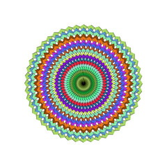 Vibrant abstract circular design with intricate serrated patterns, creating a mesmerizing kaleidoscopic visual