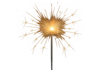 Handheld sparkler burning with golden light, creating a bright bursting star effect, celebrating festive occasions