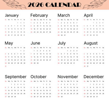 2026 Calendar, featuring a full year at a glance for easy scheduling and organization in your home or office