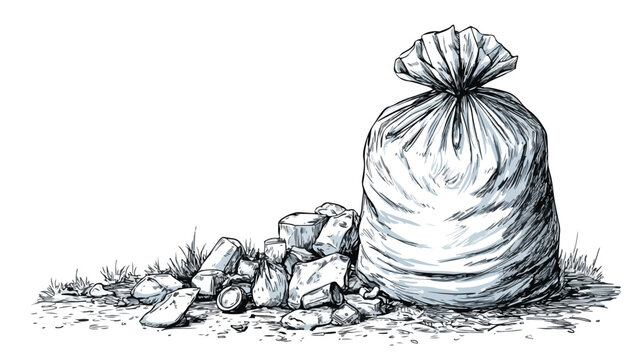 Trash to Treasure: Detailed Drawing of Trash and Litter on Ground Vector Illustration