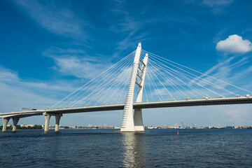 Western High Speed Diameter bridge spanning Neva River in Saint Petersburg