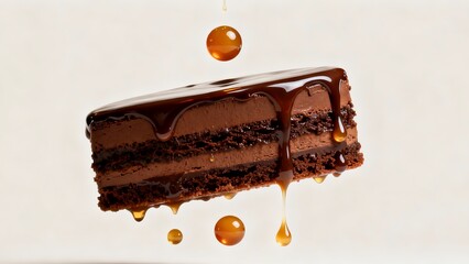 Gourmet Chocolate Layer Cake with Caramel Glaze and Gold Candy Pearl