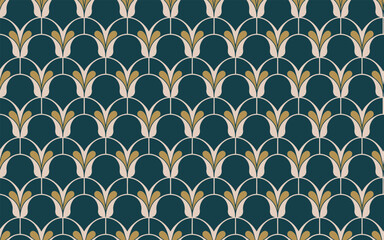 Art deco elegant scalloped pattern with gold and cream colors.