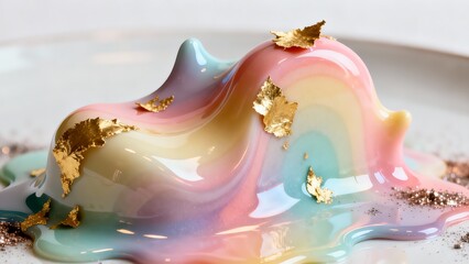 Pastel Rainbow Mousse Dessert with Edible Gold Flakes