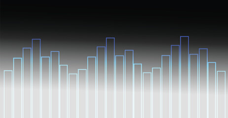Abstract visual representation of sound waves, graphic equalizer bars, and music.