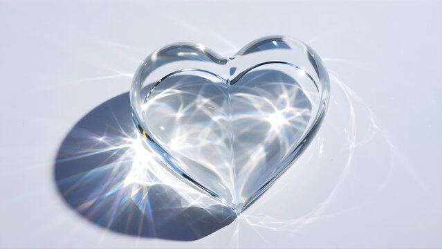 Kryształowe serce z efektami świetlnymi na jasnym tle