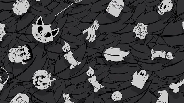 festive spooky symbols, various halloween motifs on dark themed backdrop