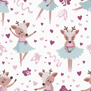Ballet dancing fawn, a girly deer dancer pattern, cute pastel ballerina pattern