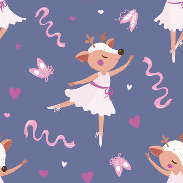Ballet dancing background, a girly deer dancer pattern, a cute pastel fawn ballerina pattern