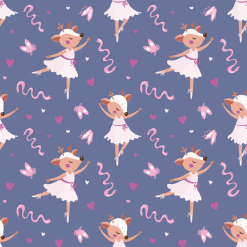 Ballet dancing fawn, a girly deer dancer pattern, cute pastel ballerina pattern