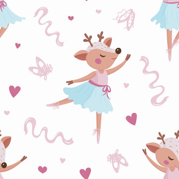 Ballet dancing fawn, a girly deer dancer pattern, cute pastel ballerina pattern