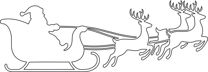 Silhouette of Santa Claus riding in a sleigh pulled by reindeer