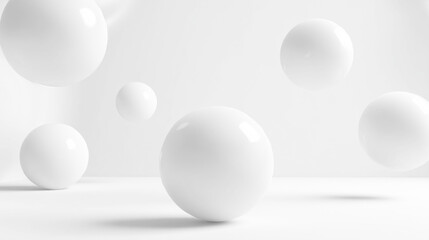 白い球体が浮かぶミニマルな3D背景
