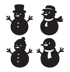 Snowman Silhouettes Set Winter Holiday Christmas Icons.
