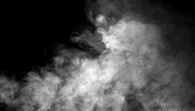 Dense white smoke drifting on a dark background creates a dramatic atmospheric texture, ideal for design overlays, cinematic effects, and creative compositions needing mist, fog, or vapor elements.