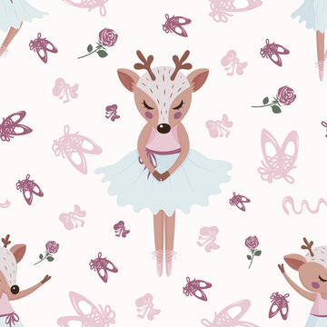 Ballet dancing fawn, a girly deer dancer pattern, cute pastel ballerina pattern