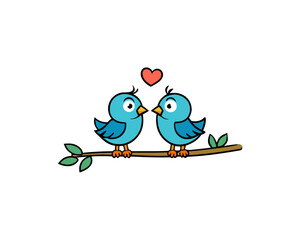Love birds on branch vector illustration isolated on white background