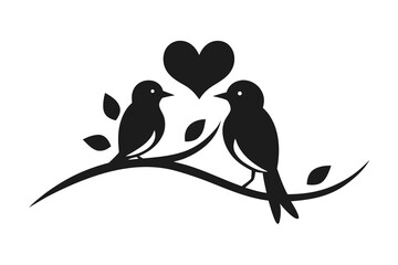 Fototapeta premium Love birds on branch silhouette vector illustration isolated on white background