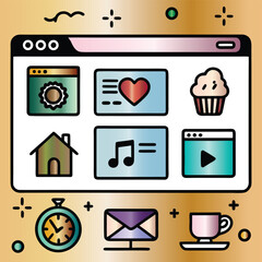 Flat vector illustration set of communication web and mobile application symbols