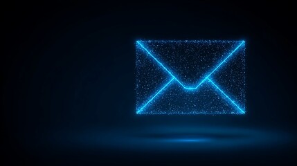 Fototapeta premium Glowing Blue Envelope Shape Formed By Sparkling Particles on Dark Background