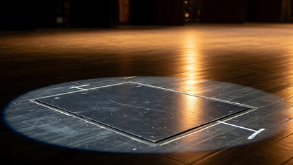 Spotlight on an empty theater stage floor