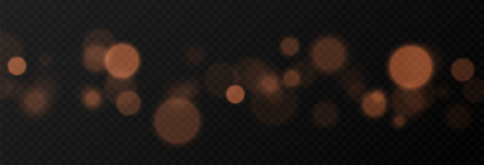 Holiday background with golden bokeh. Glowing bokeh PNG. Flying golden bokeh on a transparent background.