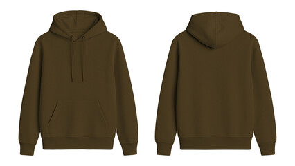 Dark Brown Hoodie Mockup Front and Back View on Transparent Background