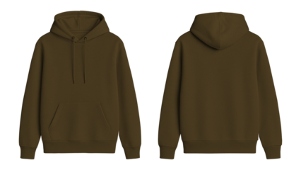 Dark Brown Hoodie Mockup Front and Back View on Transparent Background