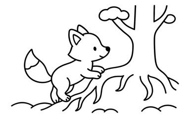 Obraz premium Cute fox exploring the forest: minimalist black and white line art for kids