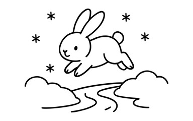 Fototapeta premium Cute bunny hopping in snow: minimalist animal design for kids
