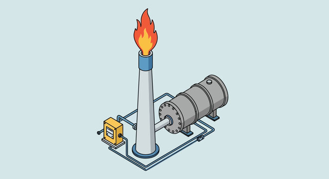 Isometric illustration of an industrial gas flare stack system.