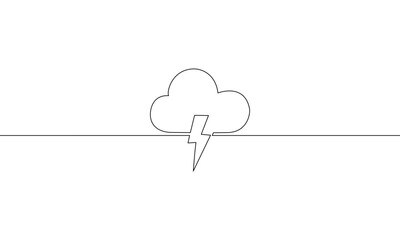 Continuous line drawing of Thunder and cloud isolate on white background.