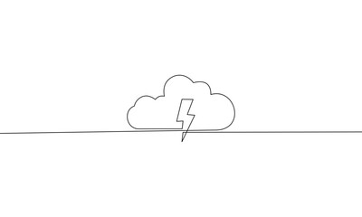 Continuous line drawing of Thunder and cloud isolate on white background.