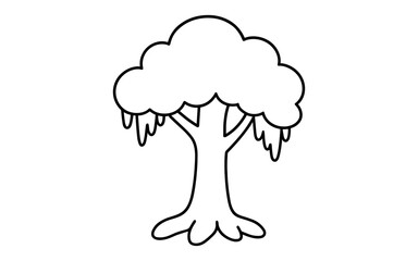 Simple black and white tree outline with rounded canopy and drooping branches