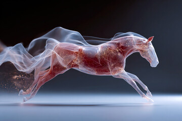 High Speed Glowing Fiber Optic Horse Running for Future Technology Concept