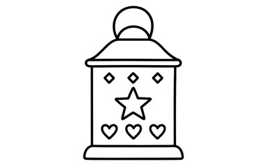 Simple black and white lantern design with heart and star cutouts