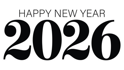 Elegant 2026 Happy New Year typography design with bold artistic black numbers and clean modern text, perfect for festive greeting cards, posters and celebrations