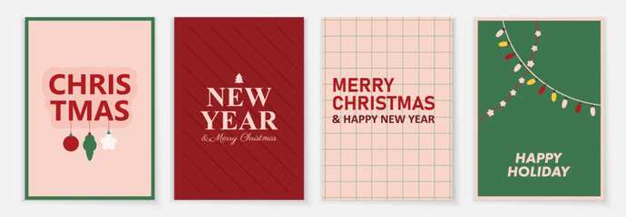 Set of A4 Christmas cards. Minimalistic posters for New Year's holidays. Happy New Year greeting cards.