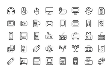 Fototapeta premium Electronics devices and digital gadget line icon collection for technology and media
